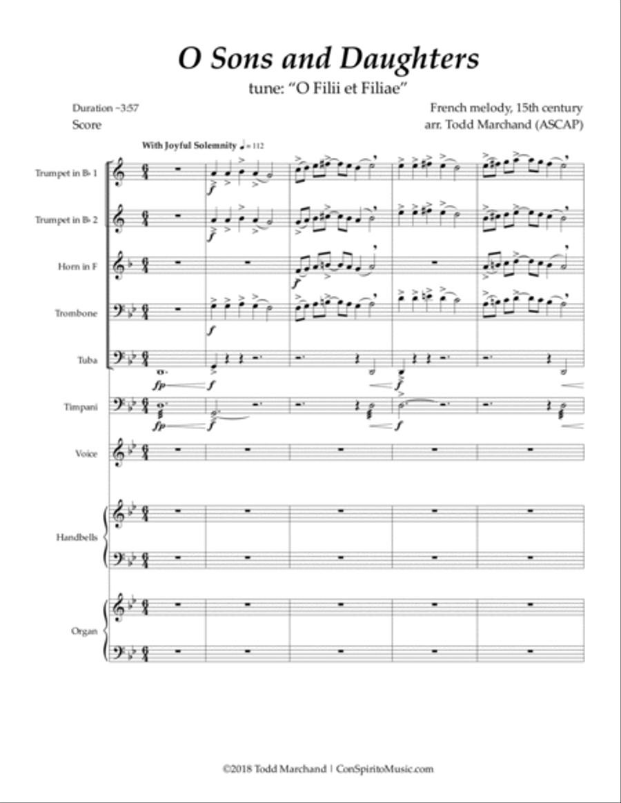 O Sons and Daughters - unison voices, organ, handbells, brass, timpani Unison Choir scores gallery preview page 2