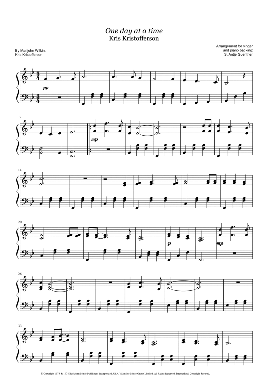 One Day At A Time One Day At A Time Easy Piano scores gallery preview page 1