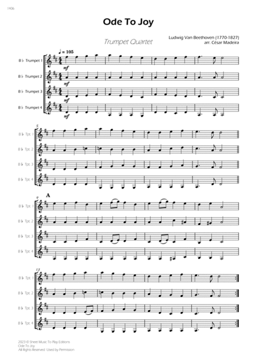 Ode To Joy - Easy Trumpet Quartet (Full Score and Parts) image number null