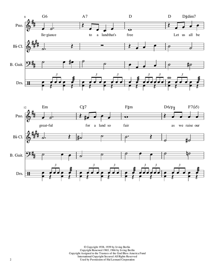 God Bless America by Celine Dion Piano, Vocal, Guitar - Digital Sheet Music page 2