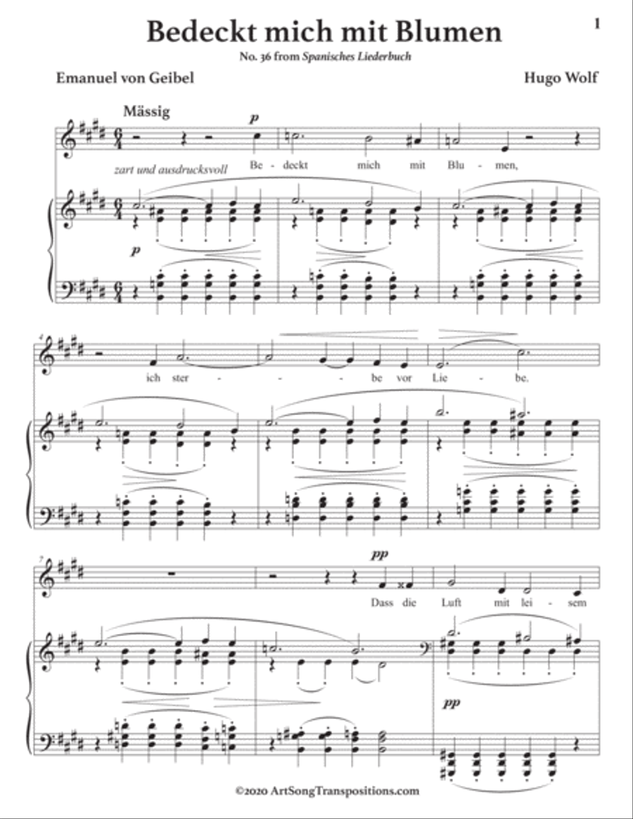 WOLF: Bedeckt mich mit Blumen (transposed to E major) Voice scores gallery preview page 2