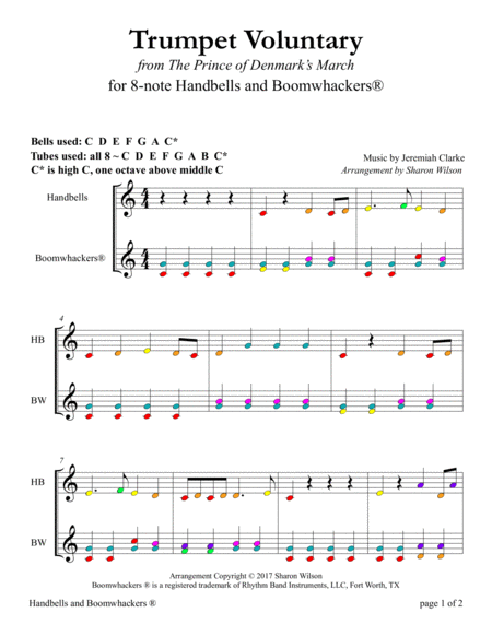 Trumpet Voluntary for 8-note Bells and Boomwhackers® (with Color Coded Notes) image number null