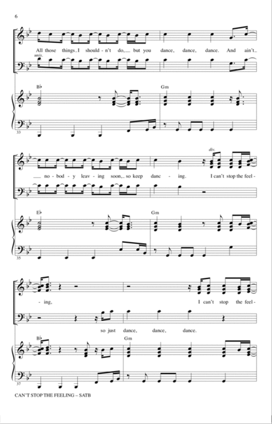 Can't Stop The Feeling (from Trolls) (arr. Mac Huff) 4-Part scores gallery preview page 5
