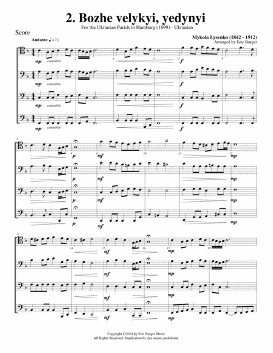 12 Slavic Chorals from the Romantic Era for Trombone or Low Brass Quartet image number null