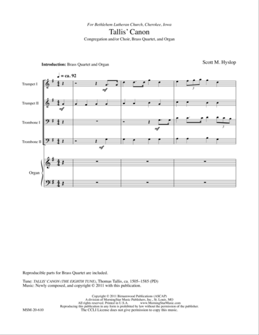 Tallis Canon: A Festive Hymn Setting Unison Choir scores gallery preview page 1