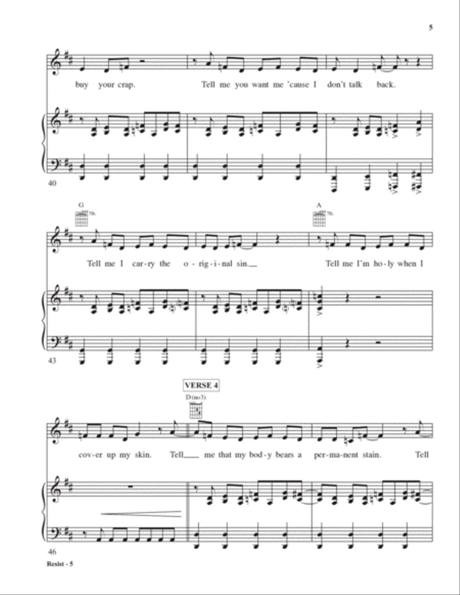 Resist Resist Piano, Vocal, Guitar scores gallery preview page 6
