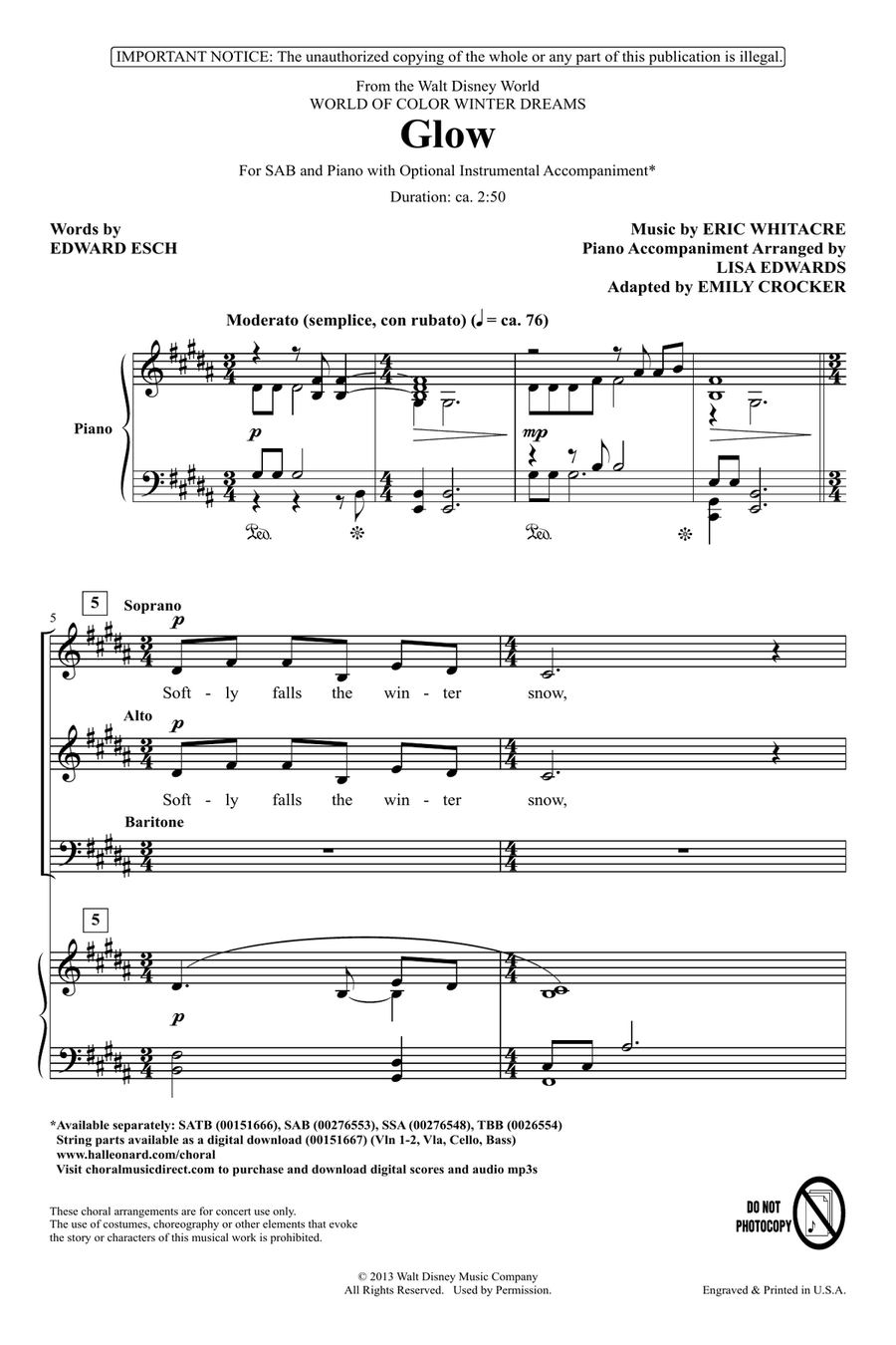 Glow (arr. Emily Crocker) 3-Part scores gallery preview page 1
