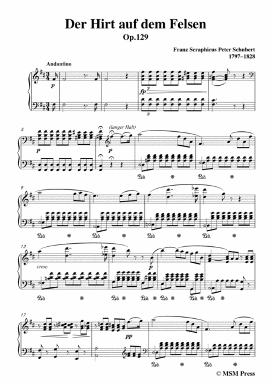 Schubert-Der Hirt auf dem Felsen,Op.129,in D Major,for Voice&Piano Voice scores gallery preview page 3