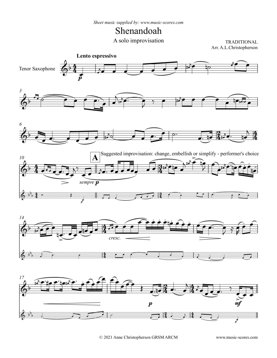 Shenandoah - Solo Tenor Sax Tenor Saxophone scores gallery preview page 1