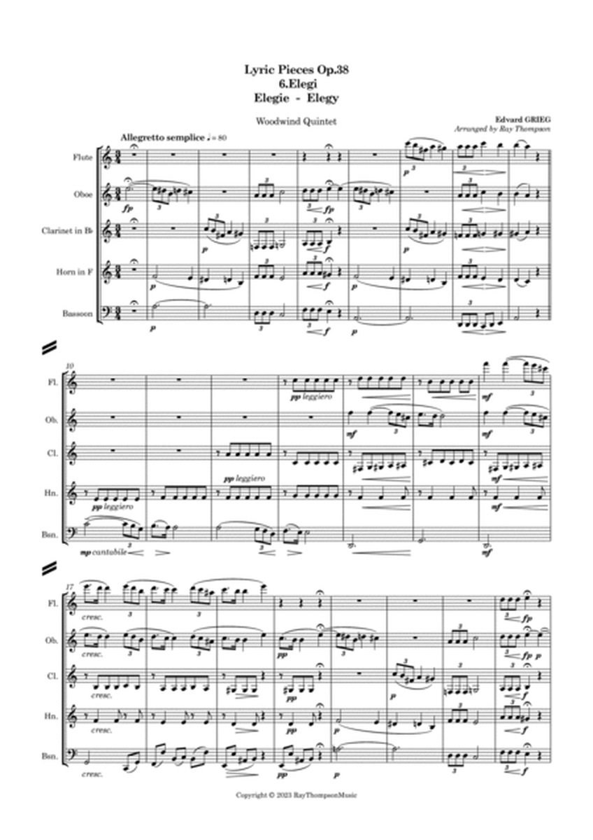 Grieg: Lyric Pieces Op.38 No.6 "Elegi" (Elegie/Elegy) - wind quintet image number null