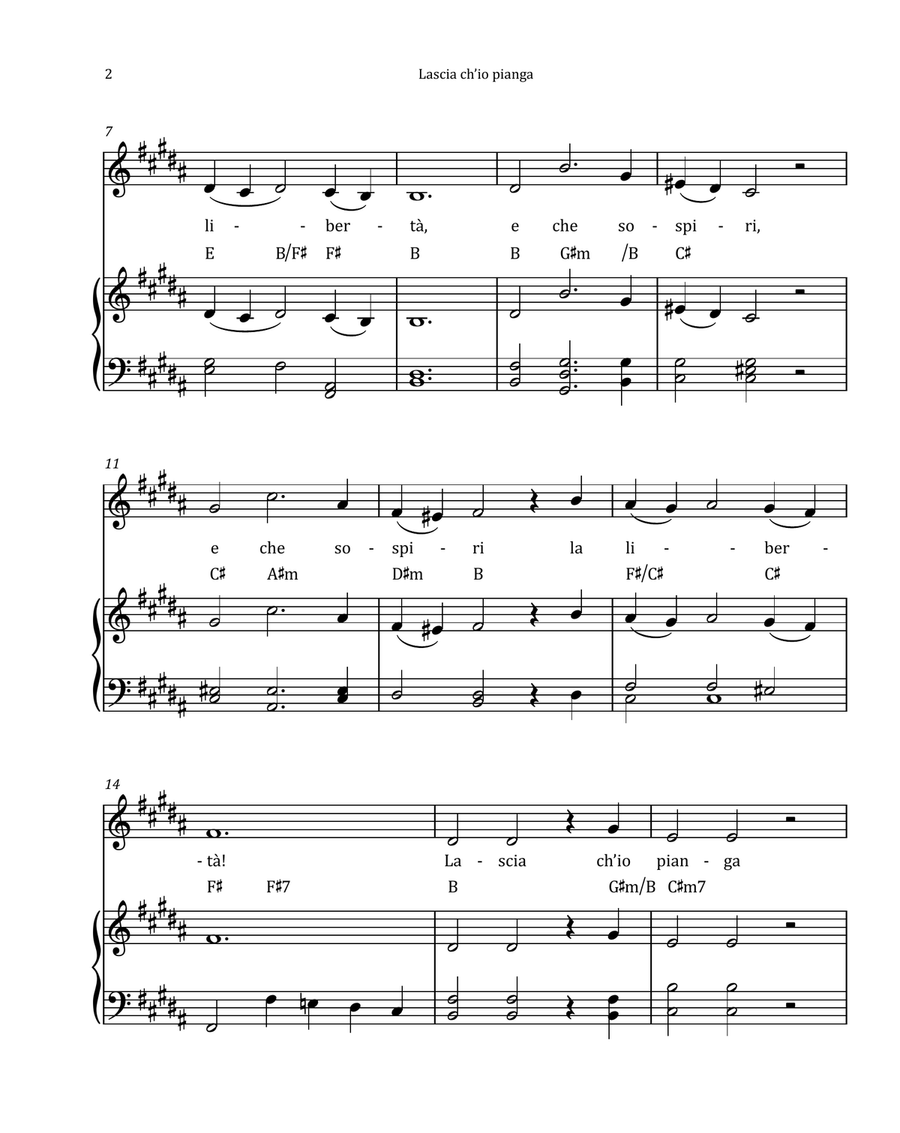 Lascia Ch'io Pianga by Händel - Contralto & Piano in B Major with Chord Notation Chamber Music scores gallery preview page 2