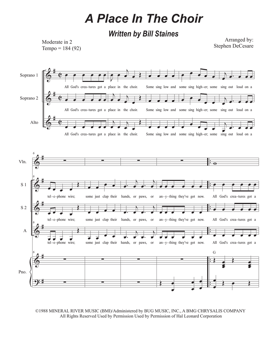 A Place In The Choir Choir scores gallery preview page 1