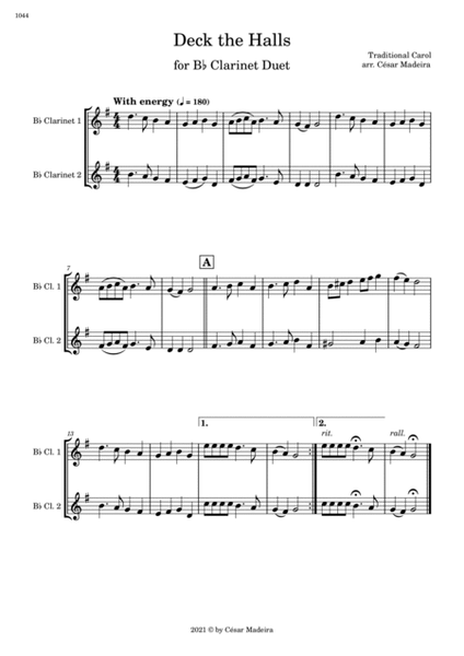 Deck The Halls - Clarinet Duet (Full Score and Parts) image number null
