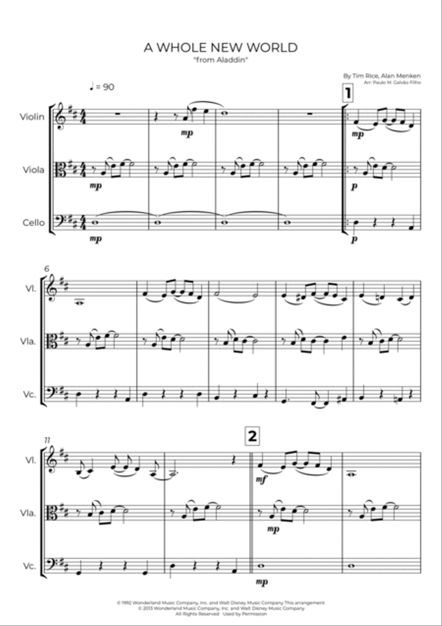 A Whole New World String Trio scores gallery preview page 2