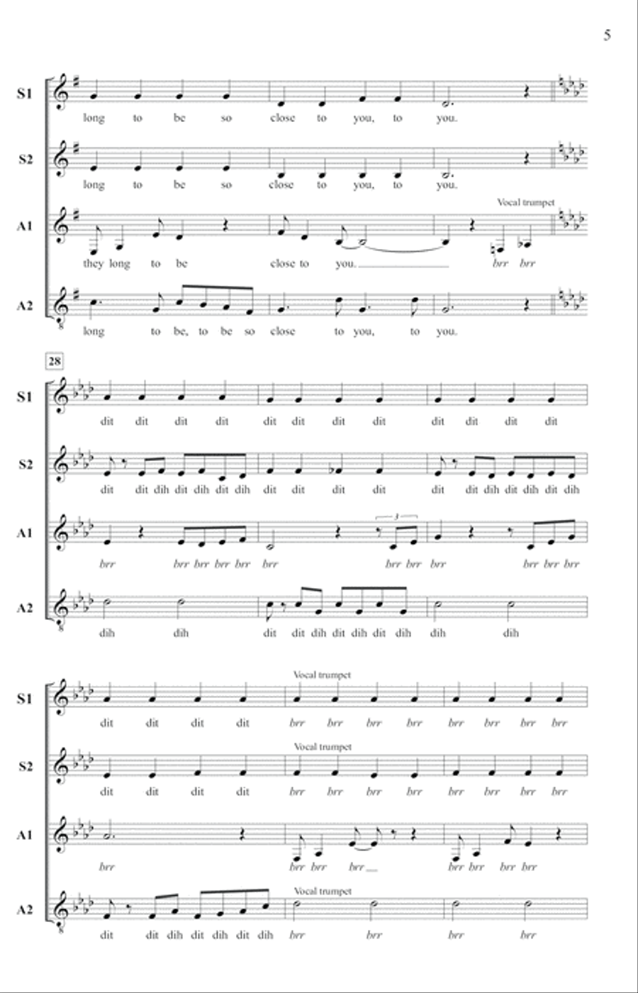 (They Long To Be) Close To You (arr. Deke Sharon) SSA scores gallery preview page 4
