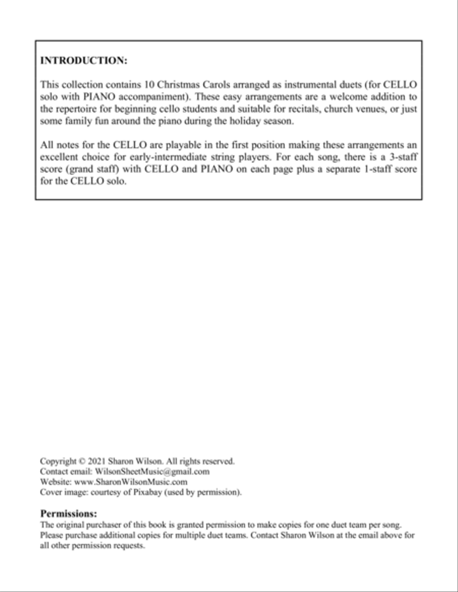 Christmas Carols (A Collection of 10 Easy Cello Solos with Piano Accompaniment) Piano scores gallery preview page 3