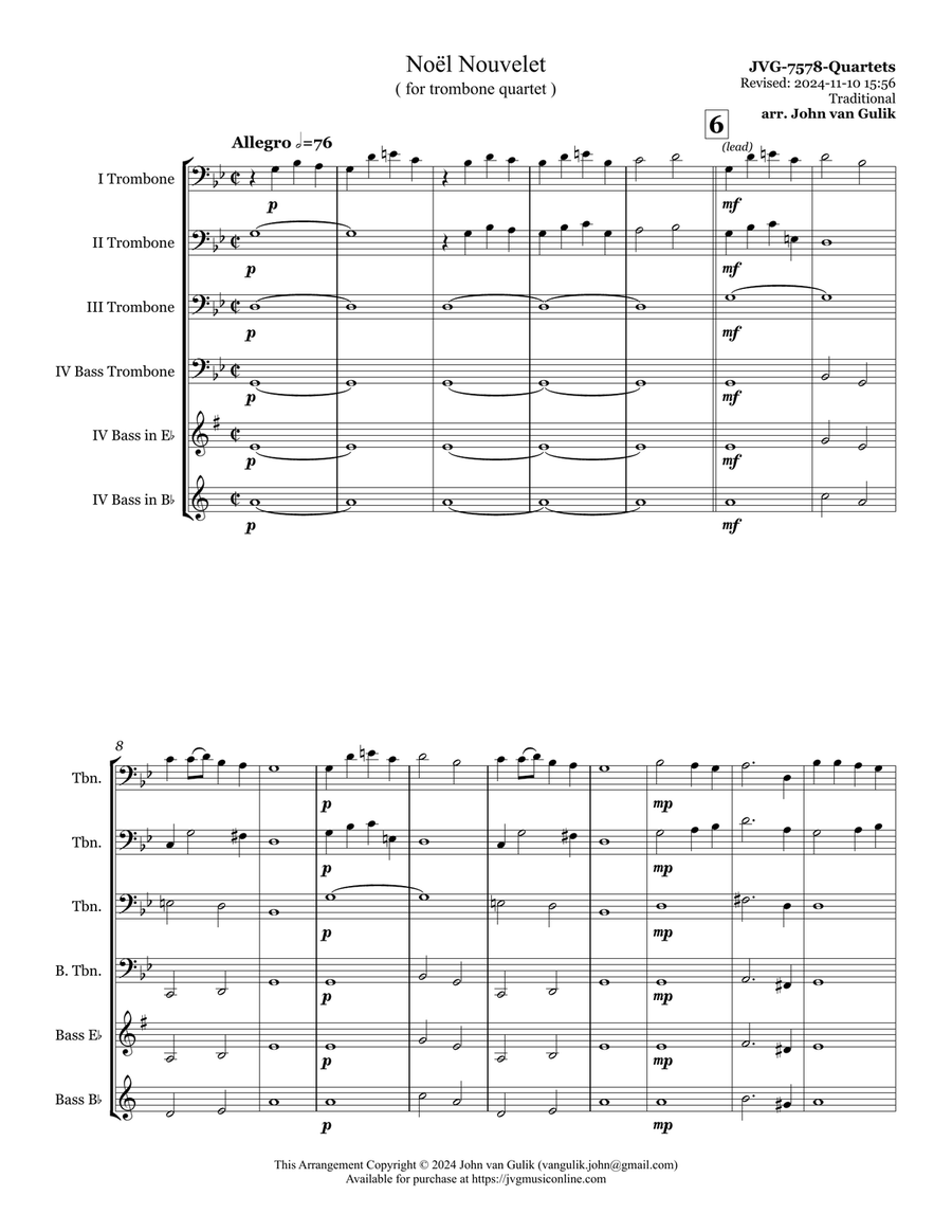 Noel Nouvelet - Trombone Quartet Brass Quartet scores gallery preview page 2