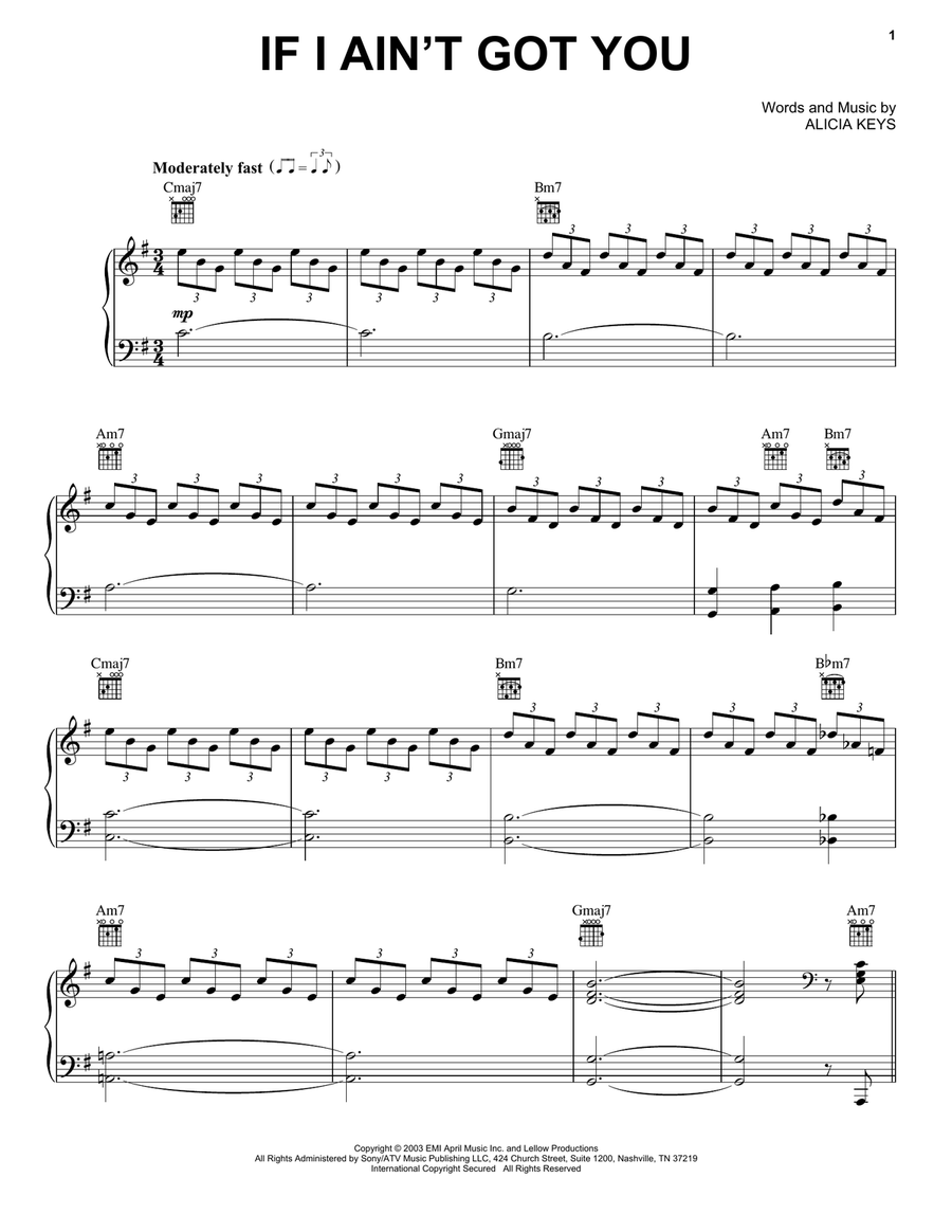 If I Ain't Got You Piano, Vocal scores gallery preview page 1