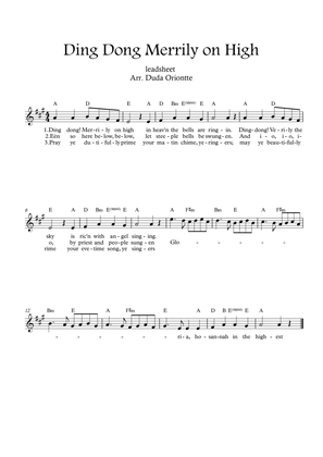 Ding Dong Merrily on High (leadsheet - A major - with lyrics)