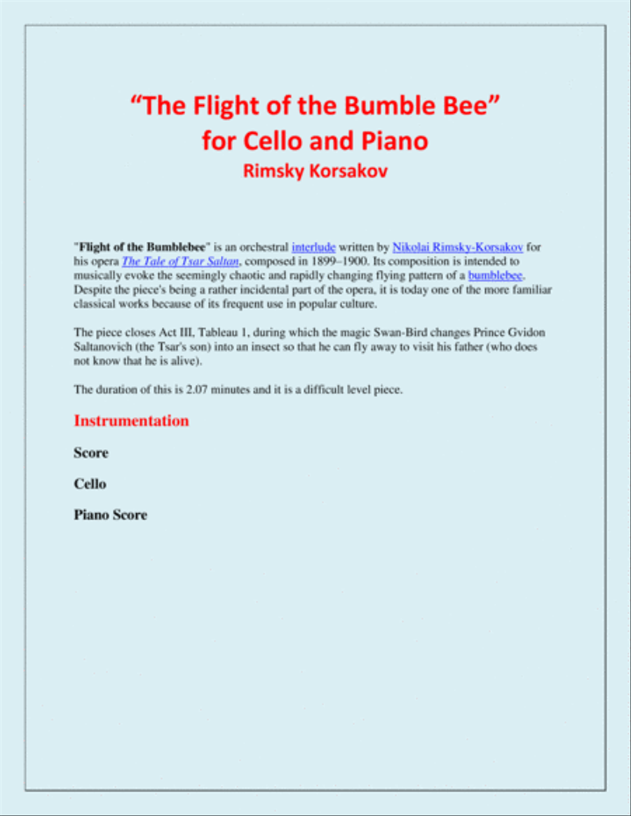 The Flight of the Bumble Bee - Rimsky Korsakov - for Cello and Piano Piano scores gallery preview page 2