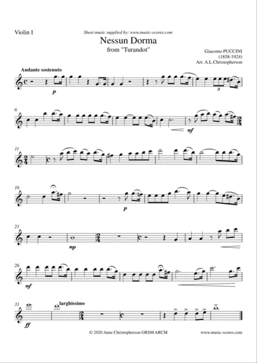 Nessun Dorma - Violin Quartet Violin Solo scores gallery preview page 3
