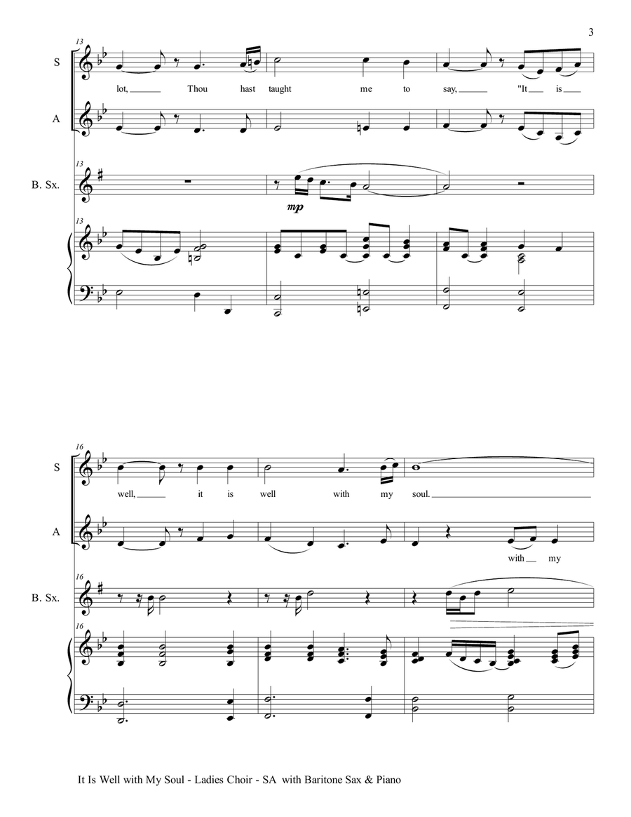 IT IS WELL WITH MY SOUL (Ladies Choir - SA with Baritone Sax & Piano) SA scores gallery preview page 4