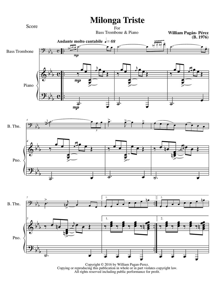 Milonga Triste Milonga Triste Trombone scores gallery preview page 2