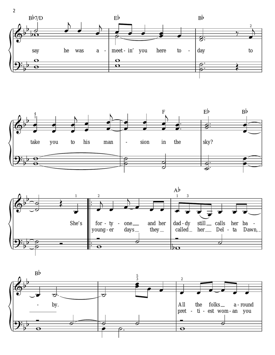 Delta Dawn Easy Piano scores gallery preview page 2