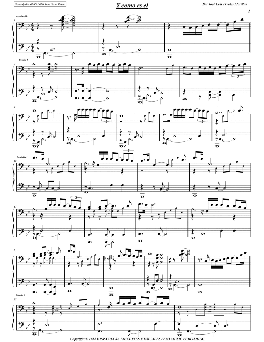 Y Como Es El Y Como Es El Piano Solo scores gallery preview page 1