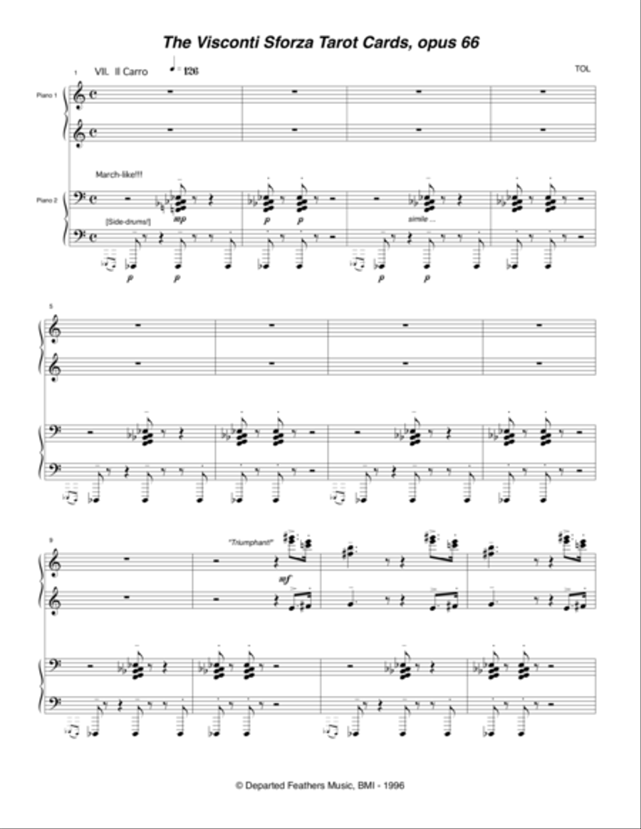 Visconti Sforza Tarot Cards, opus 66 ... Twenty Two Salon Pieces For Two Pianos (1996) 08 Il Carro 2 Pianos, 4-Hands scores gallery preview page 1