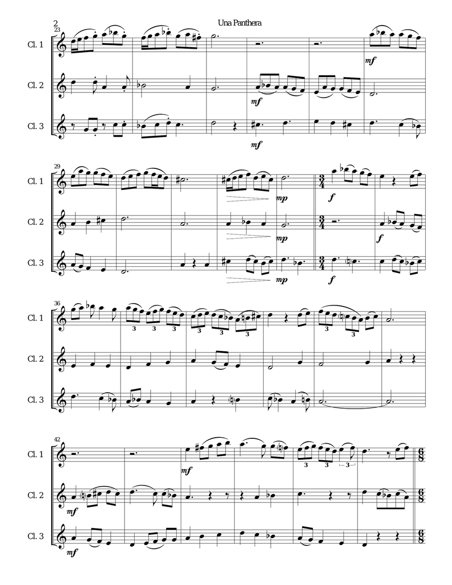Una panthera in compagnia de Marte (A Panther in company of Mars) arranged for 3 clarinets Clarinet Solo scores gallery preview page 2