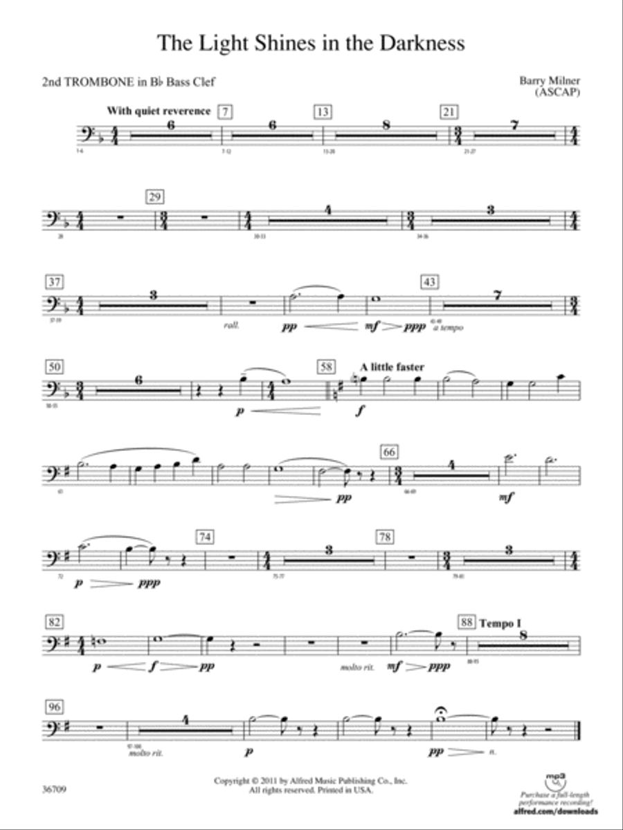 The Light Shines in the Darkness: (World Part) 2nd B-flat Trombone B.C. Concert Band scores gallery preview page 1
