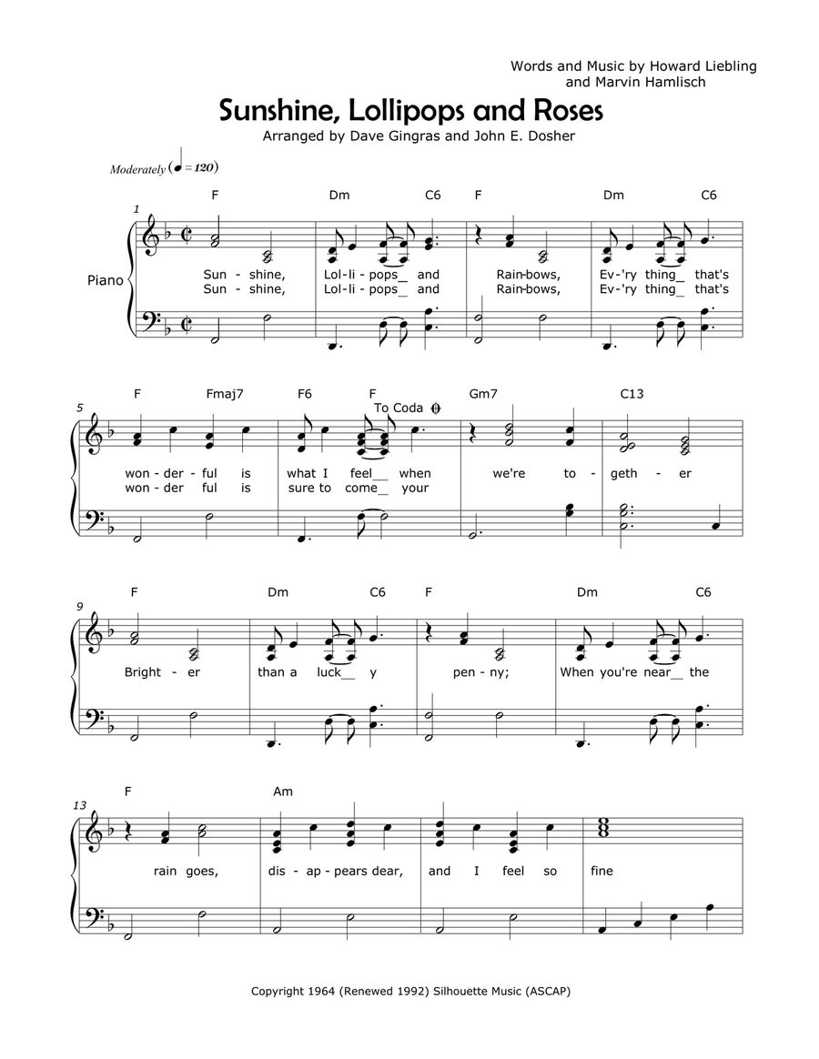 Sunshine, Lollipops And Rainbows Piano, Vocal scores gallery preview page 1