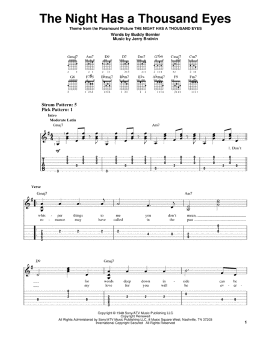 The Night Has A Thousand Eyes Electric Guitar scores gallery preview page 1