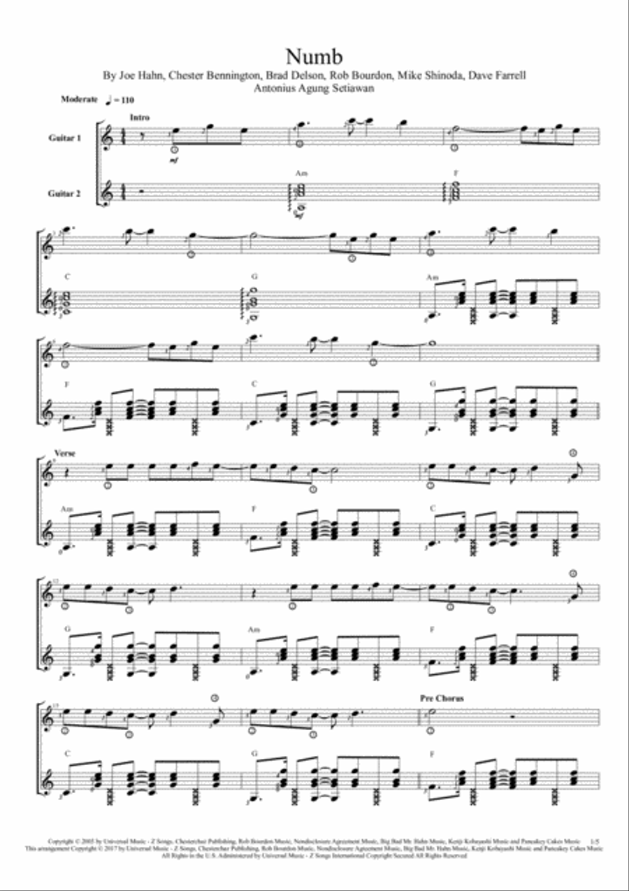 Numb Electric Guitar scores gallery preview page 1