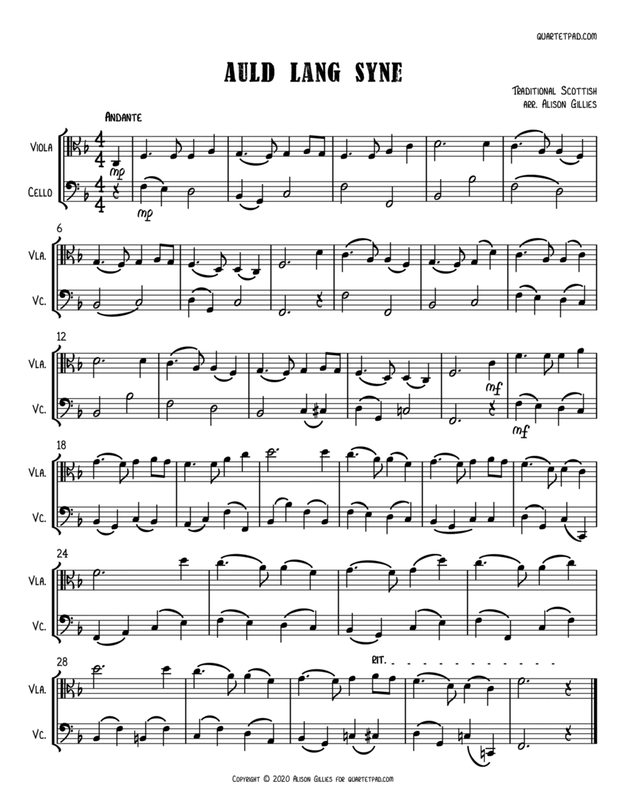 Auld Lang Syne - Viola & Cello Duet String Duet scores gallery preview page 1