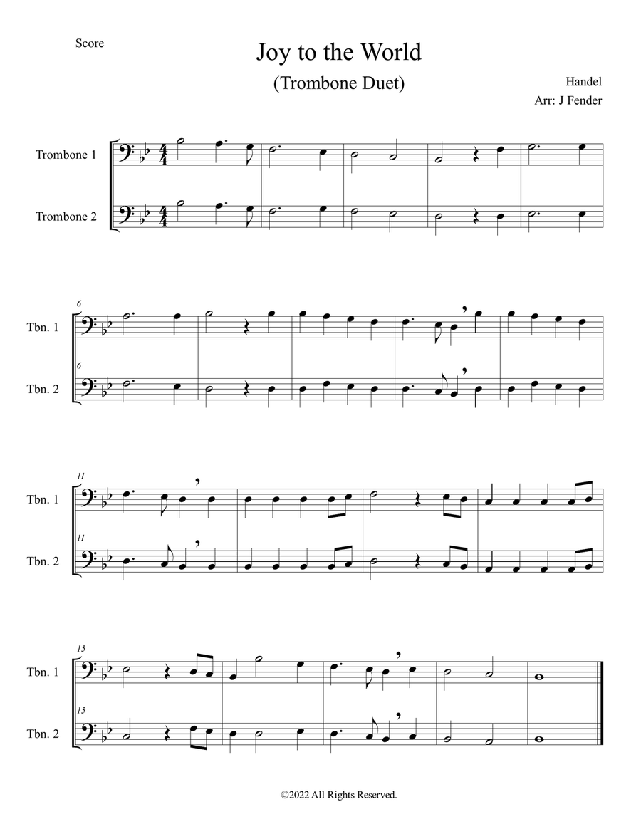 Joy to the World Trombone Duet scores gallery preview page 1