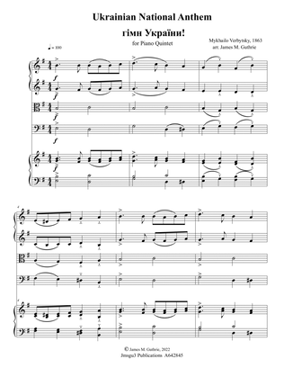 Ukrainian National Anthem for Piano Quintet