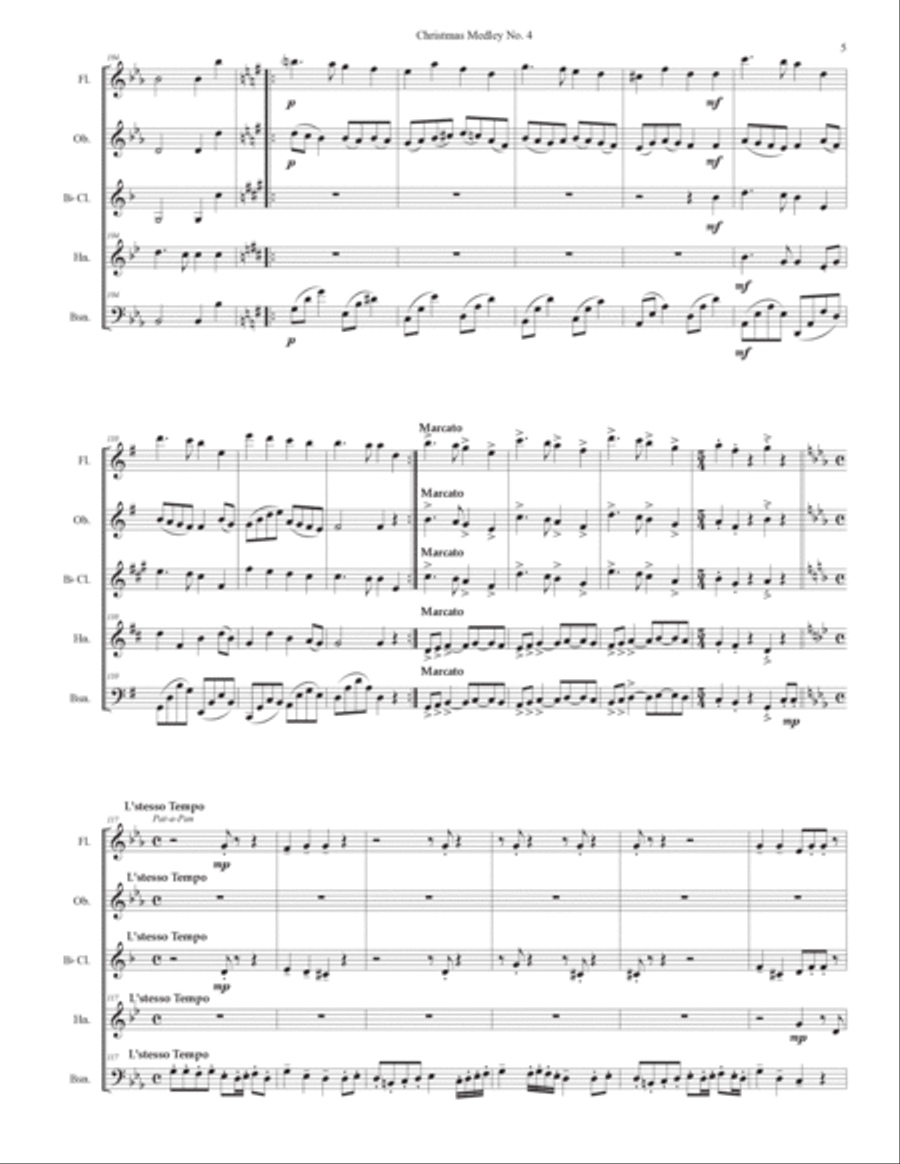 Christmas Medley No. 4 for wind quintet Woodwind Quintet scores gallery preview page 5
