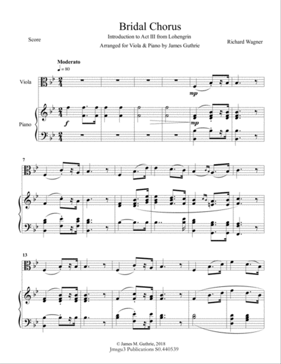 Wagner: Bridal Chorus for Viola & Piano Choir scores gallery preview page 1
