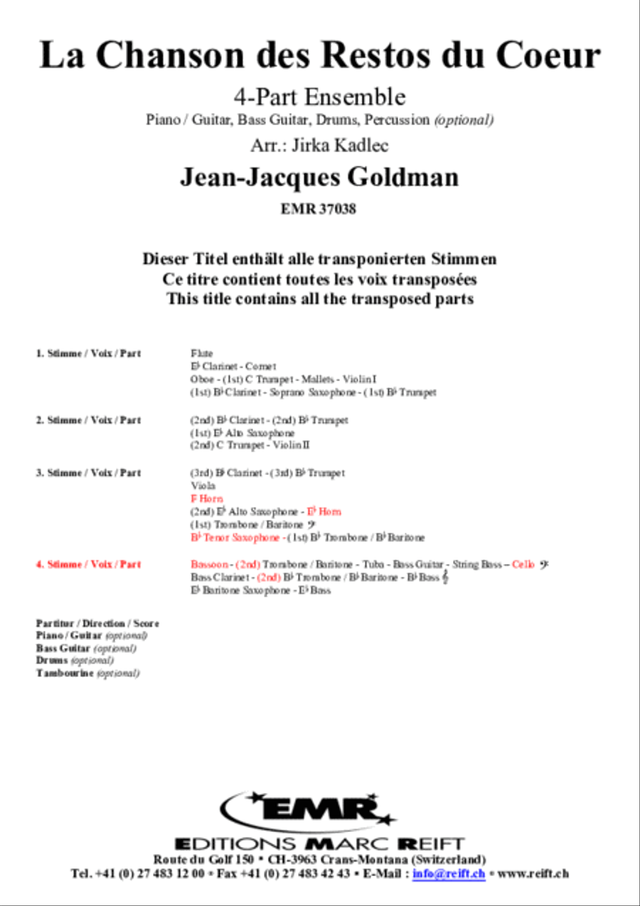 La Chanson des Restos du Coeur Concert Band scores gallery preview page 2