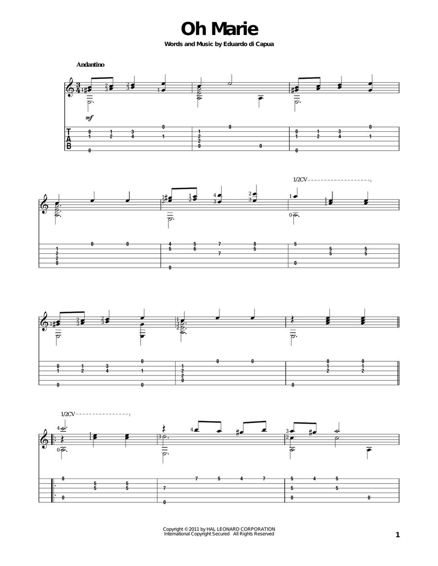 Oh Marie Electric Guitar scores gallery preview page 1