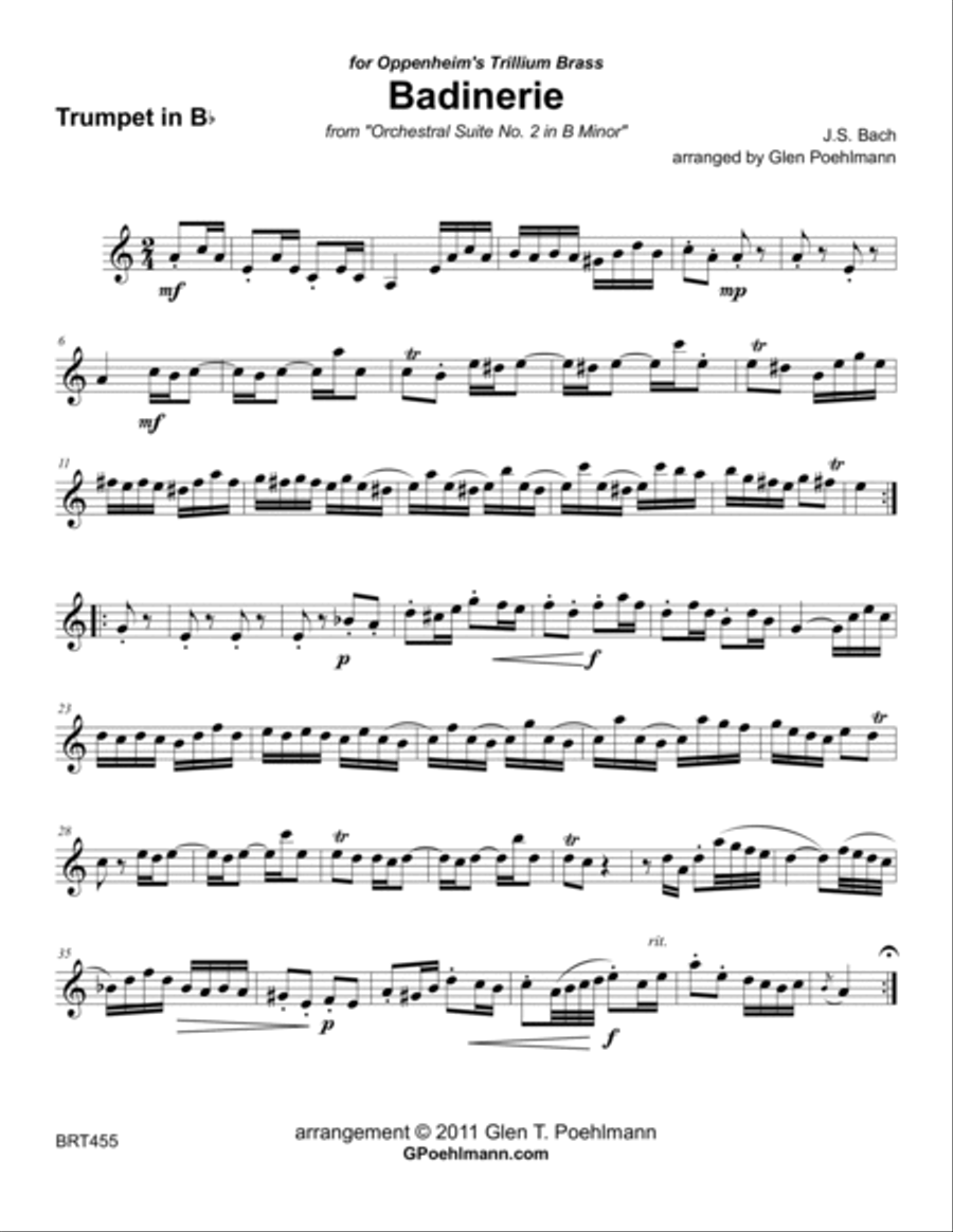 BADINERIE - BRASS TRIO (unaccompanied) from J.S. Bach's Orchestral Suite #2 in B minor Brass Trio scores gallery preview page 3