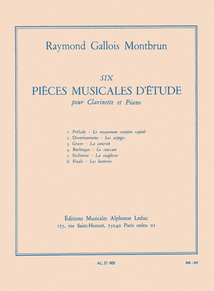 Book cover for 6 Pieces Musicales D'etude (clarinet & Piano)