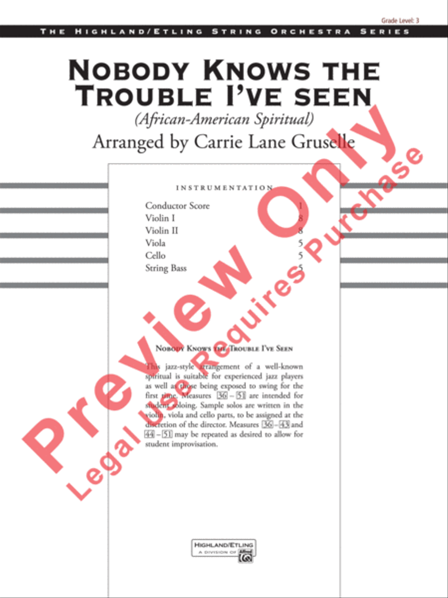 Nobody Knows the Trouble I've Seen String Orchestra scores gallery preview page 2