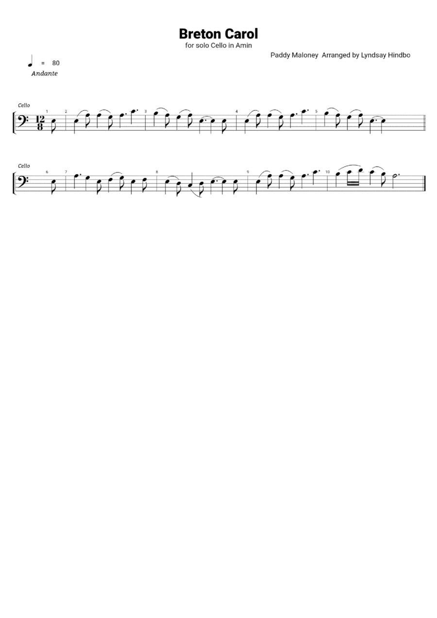 A Breton Carol Cello Solo scores gallery preview page 1