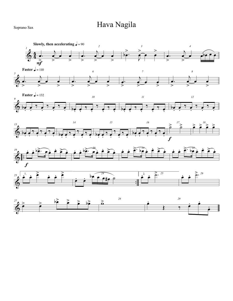 Hava Nagila for Saxophone Quartet (SATB) Score scores gallery preview page 3