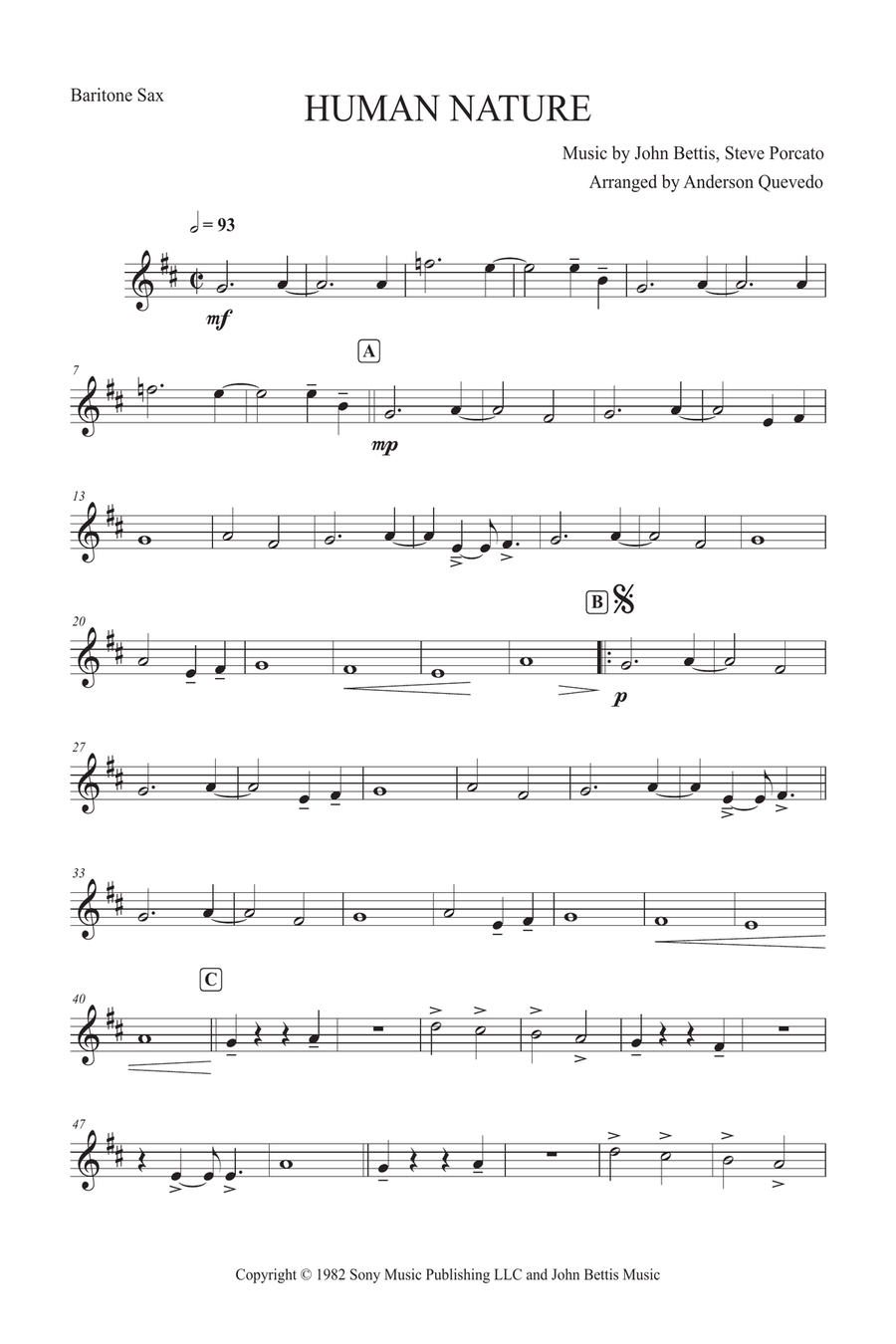 Human Nature Human Nature Baritone Saxophone scores gallery preview page 1