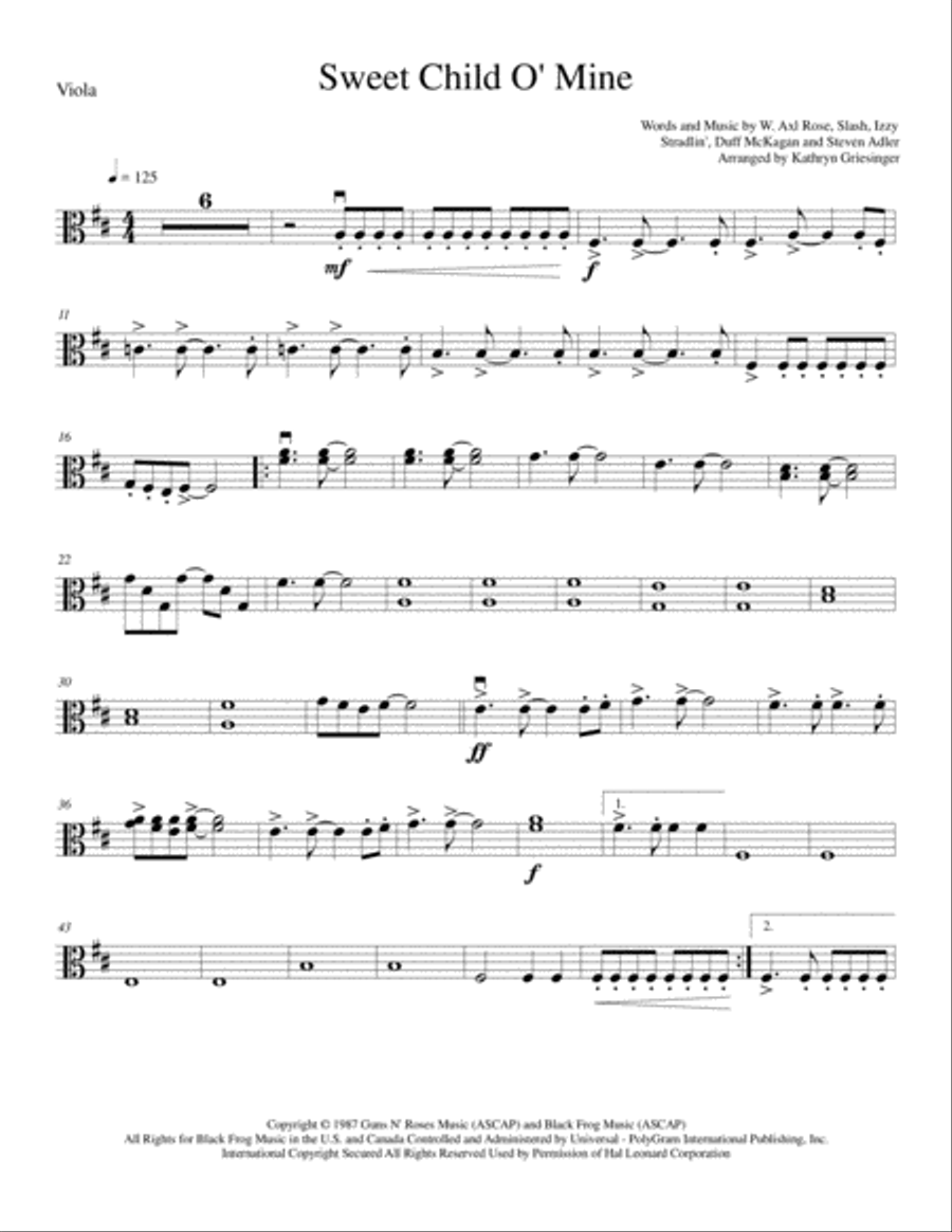 Sweet Child O' Mine String Quartet scores gallery preview page 5