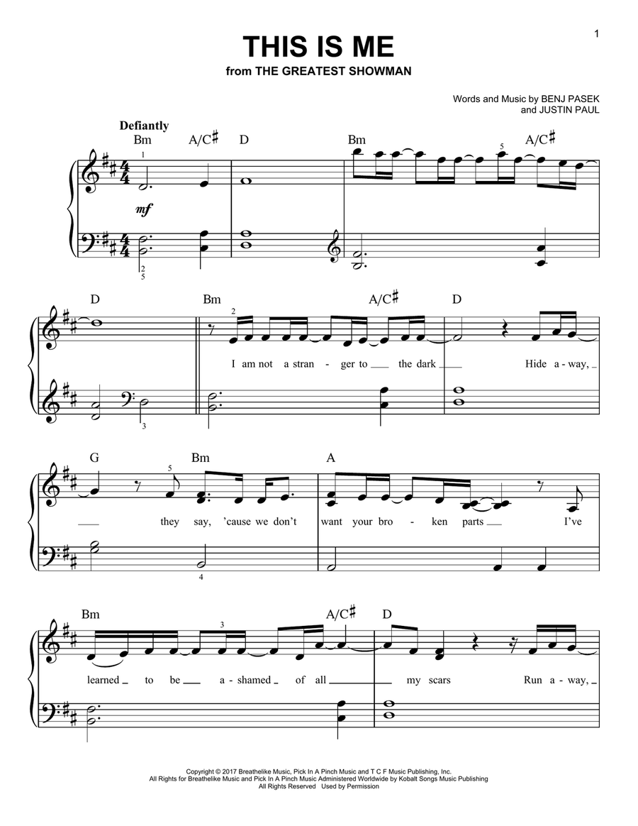 This Is Me (from The Greatest Showman) Easy Piano scores gallery preview page 1